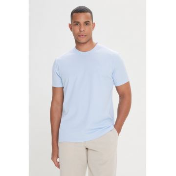 Tricou din amestec de bumbac cu decolteu la baza gatului - Albastru lavanda