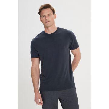 Tricou din amestec de bumbac cu decolteu la baza gatului - Negru