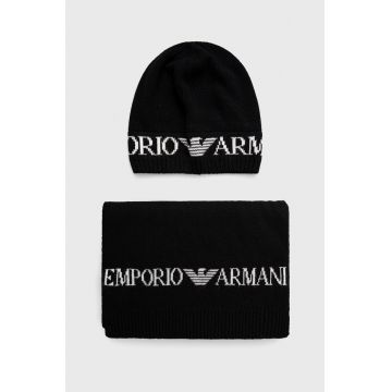 Emporio Armani caciula si esarfa din amestec de lana culoarea negru