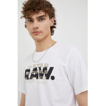 G-Star Raw tricou din bumbac culoarea alb, cu imprimeu