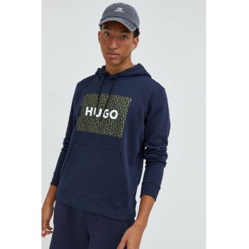 HUGO hanorac de bumbac barbati, culoarea albastru marin, neted