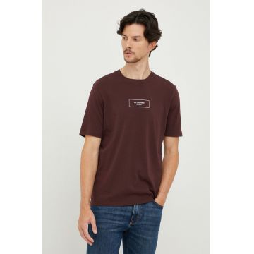 Sisley tricou din bumbac culoarea bordo, cu imprimeu
