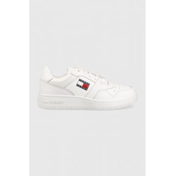 Tommy Jeans sneakers din piele Etch Basket culoarea alb