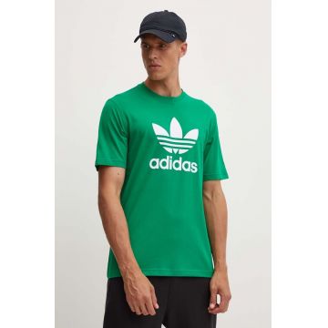 adidas Originals tricou din bumbac Trefoil bărbați, culoarea verde, cu imprimeu, IR8012