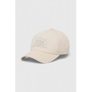 BOSS șapcă de baseball din bumbac culoarea bej, cu imprimeu, 50518894