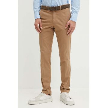 BOSS pantaloni barbati, culoarea bej, mulata