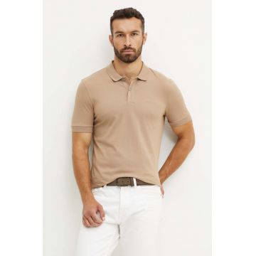 BOSS polo de bumbac culoarea bej, uni, 50468301