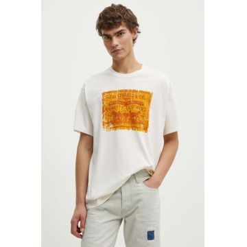 Levi's tricou din bumbac barbati, culoarea bej, cu imprimeu, 87373