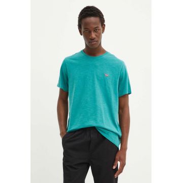 Levi's tricou din bumbac barbati, culoarea verde, neted