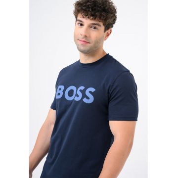 Tricou regular fit cu imprimeu logo cauciucat Thinking - Bleumarin