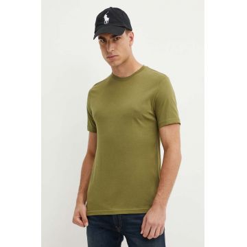 United Colors of Benetton tricou din bumbac barbati, culoarea verde, neted United Colors of Benetton tricou din bumbac barbati, culoarea verde, neted