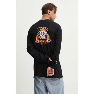 Vans longsleeve din bumbac culoarea negru, cu imprimeu, VN000KHXBLK1