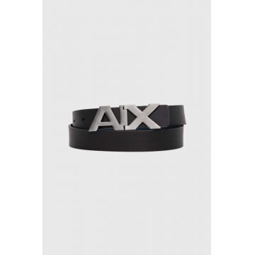 Armani Exchange curea de piele barbati, culoarea negru