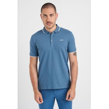 Tricou polo slim fit Dinoso - Alb/Albastru lavanda