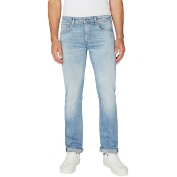Blugi cu talie joasa si aspect decolorat