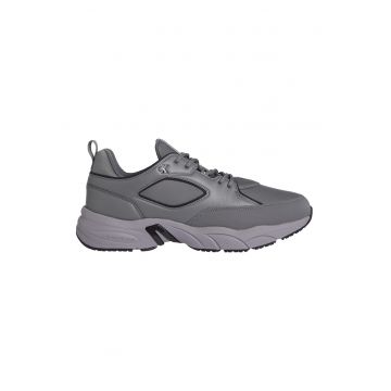 Pantofi sport cu sireturi si garnituri de piele ecologica