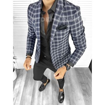 Sacou barbati slim fit in carouri B8304  2-5