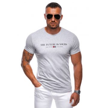 Tricou de bumbac cu imprimeu text - Gri deschis melange