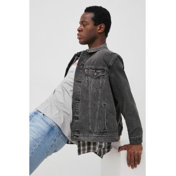 Levi's geacă din denim bărbați, culoarea gri, de tranziție