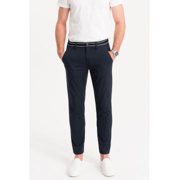 Pantaloni cu croiala conica si buzunare laterale - Bleumarin