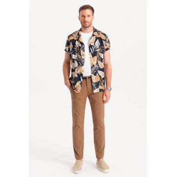 Pantaloni cu croiala conica si buzunare laterale - Maro camel