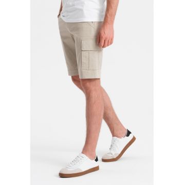 Pantaloni scurti cargo din amestec de bumbac cu buzunare multiple - Crem