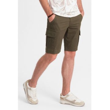 Pantaloni scurti cargo din amestec de bumbac cu buzunare multiple - Kaki
