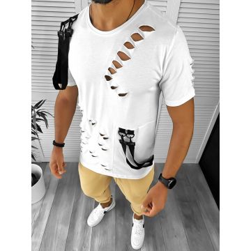 Tricou barbati slim fit alb 12834 P18-3.3