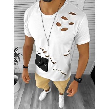 Tricou barbati slim fit alb 12835 14-4.1