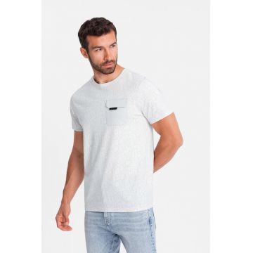 Tricou cu model si buzunar pe piept - Gri deschis/Alb murdar