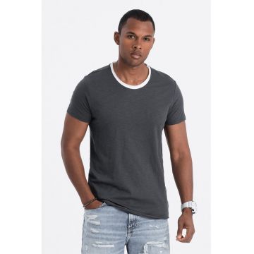 Tricou din bumbac cu decolteu rotund - Gri inchis