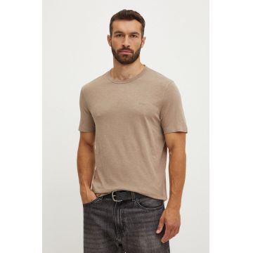 BOSS Orange tricou din bumbac barbati, culoarea bej, neted, 50508243