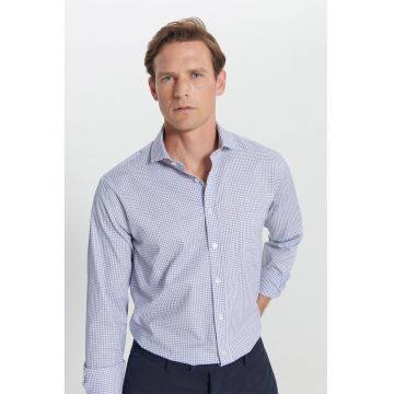 Camasa cu maneci lungi si model in carouri - Alb murdar/Albastru deschis