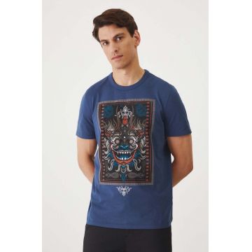 Medicine tricou din bumbac bărbați, culoarea bleumarin, cu imprimeu