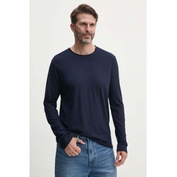 United Colors of Benetton longsleeve din bumbac culoarea albastru marin, neted, 3JE1J19A9