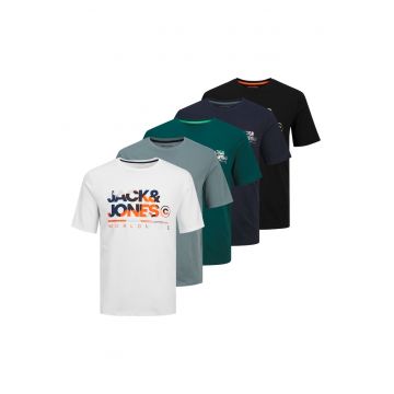 Set de tricouri cu imprimeu logo - 5 piese - Alb/Negru/Albastru