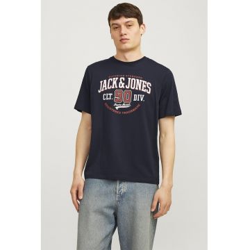 Tricou de bumbac organic cu imprimeu logo - Bleumarin