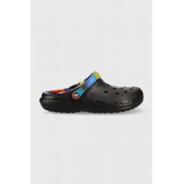 Crocs papuci de casa Classic Lined Spray Dye Clog culoarea negru