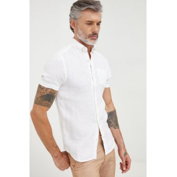 Gant camasa de in barbati, culoarea alb, cu guler button-down, slim
