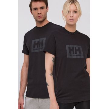 Helly Hansen tricou din bumbac culoarea negru, cu imprimeu