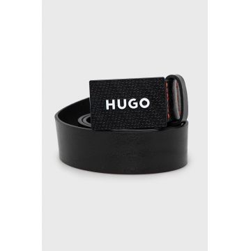 HUGO curea de piele bărbați, culoarea negru 50480856