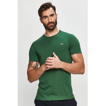 Lacoste tricou din bumbac culoarea verde, neted