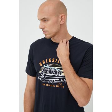Quiksilver tricou din bumbac culoarea albastru marin, cu imprimeu