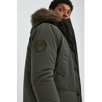 Superdry geaca barbati, culoarea verde, de tranzitie