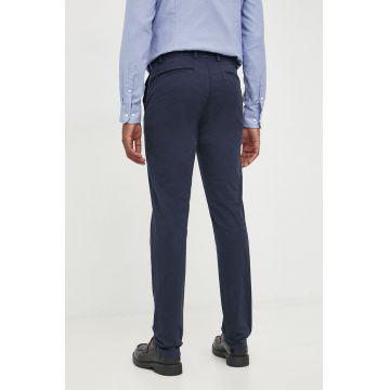 Trussardi pantaloni de bumbac barbati, culoarea albastru marin, drept