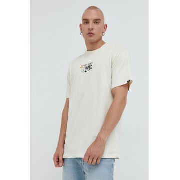 Vans tricou din bumbac culoarea bej, cu imprimeu