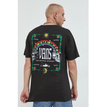 Vans tricou din bumbac culoarea gri, cu imprimeu