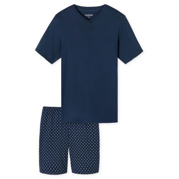 Pijama de bumbac cu decolteu in V - Albastru inchis