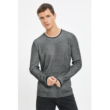 Pulover slim fit texturat - Alb/Negru