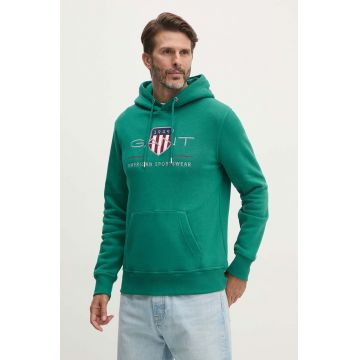Gant bluza barbati, culoarea verde, cu glugă, cu imprimeu Gant bluza barbati, culoarea verde, cu glugă, cu imprimeu